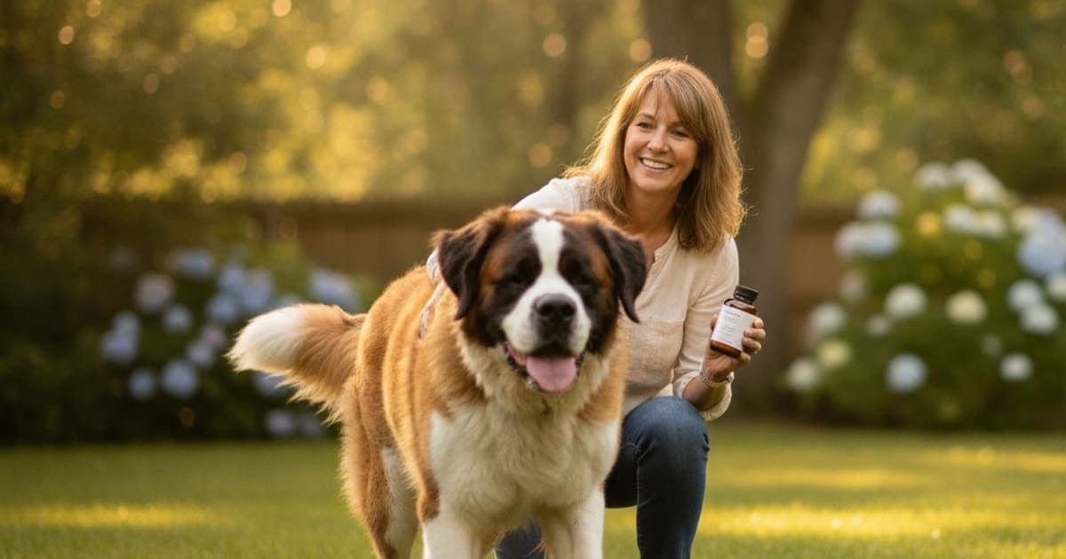 A dog being cared for at home, illustrating joint support for saint bernards: what actually helps