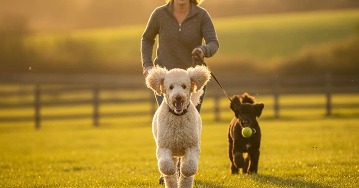 A dog being cared for at home, illustrating joint support for standard poodles