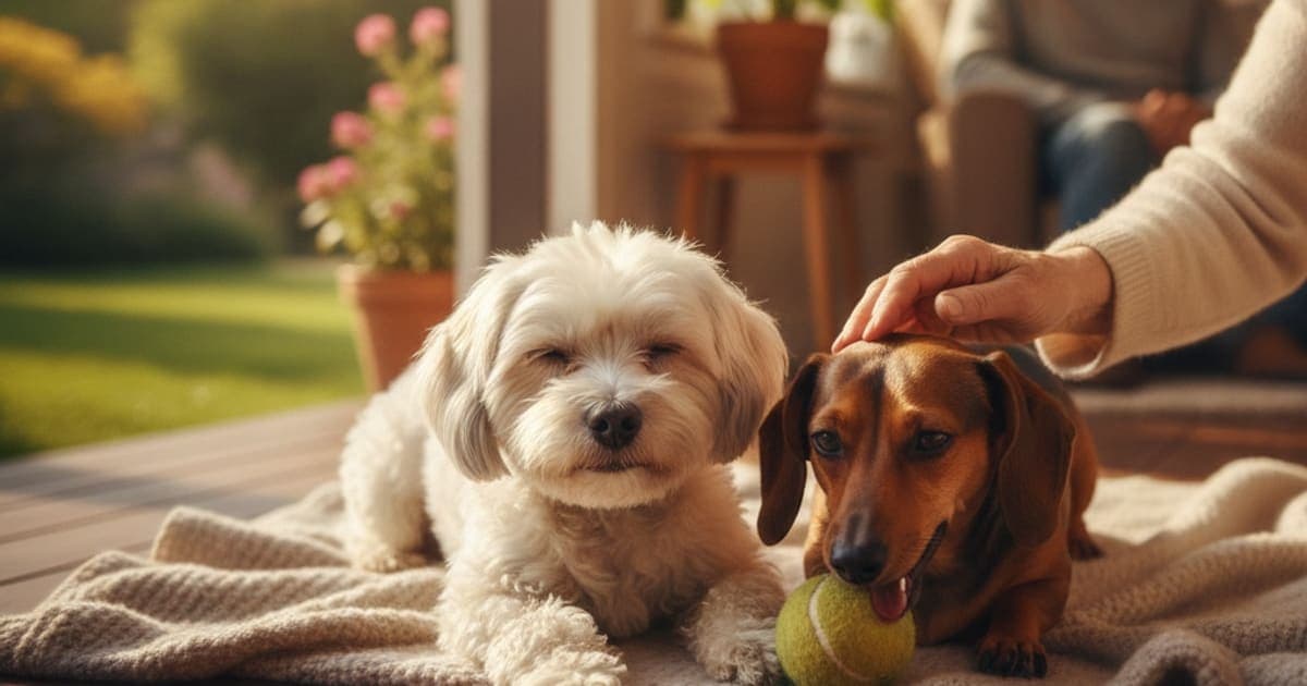 A dog being cared for at home, illustrating best joint supplement for small dogs