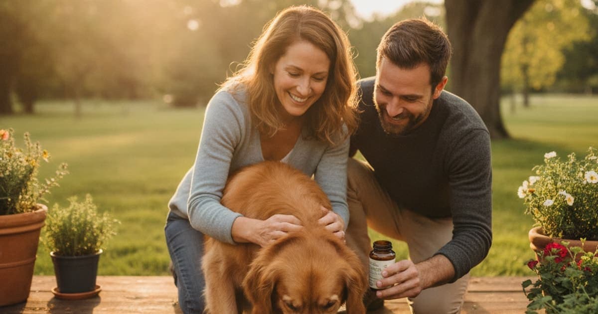 A dog being cared for at home, illustrating just food for dogs supplements
