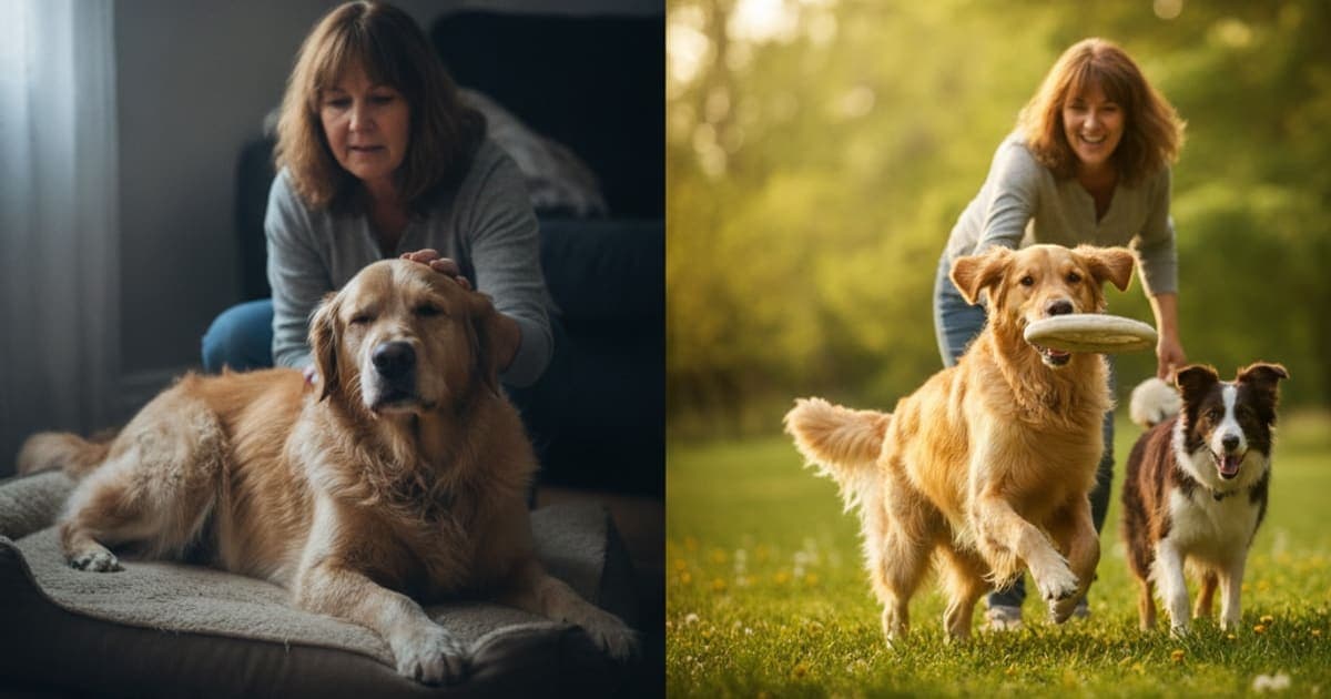A dog being cared for at home, illustrating k9-repair before and after: what owners track