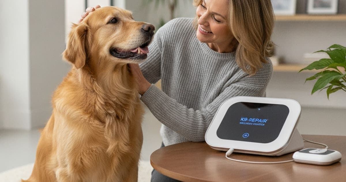 A dog being cared for at home, illustrating k9-repair cost per month in 2026