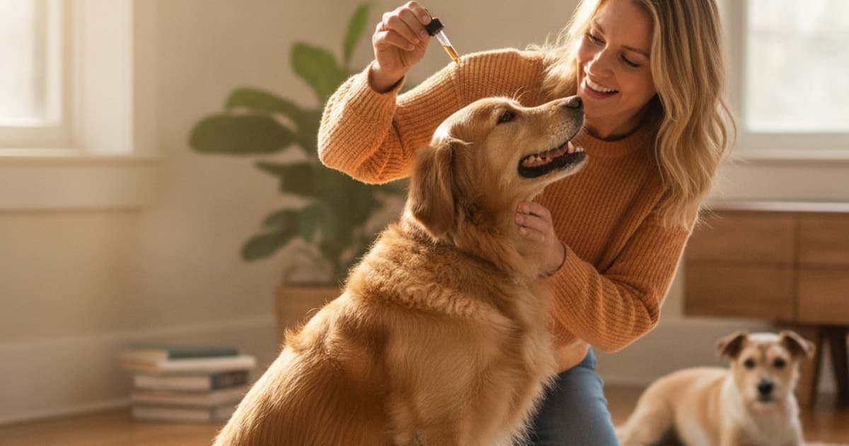 A dog being cared for at home, illustrating k9-repair dosage by weight