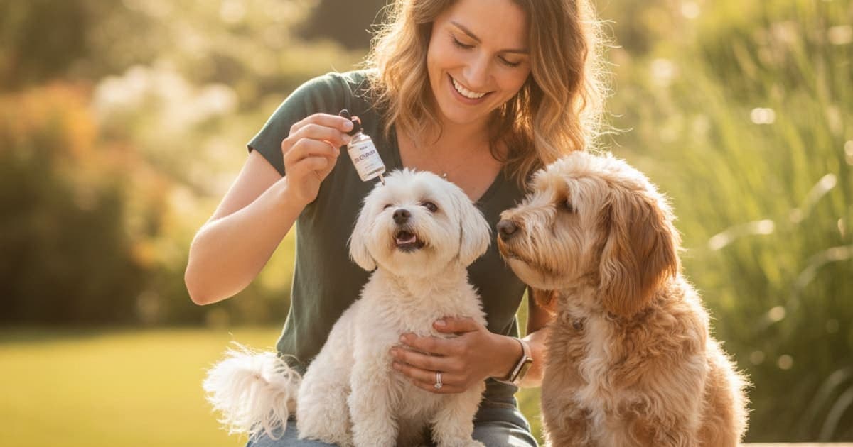 A dog being cared for at home, illustrating k9-repair dose for small dogs