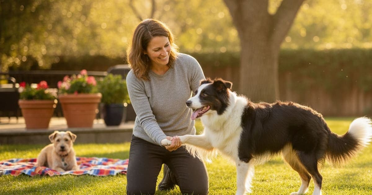 A dog being cared for at home, illustrating k9-repair for agility dogs: joint and tendon support