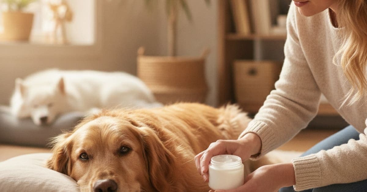 A dog being cared for at home, illustrating k9-repair for bursitis in dogs: does it work