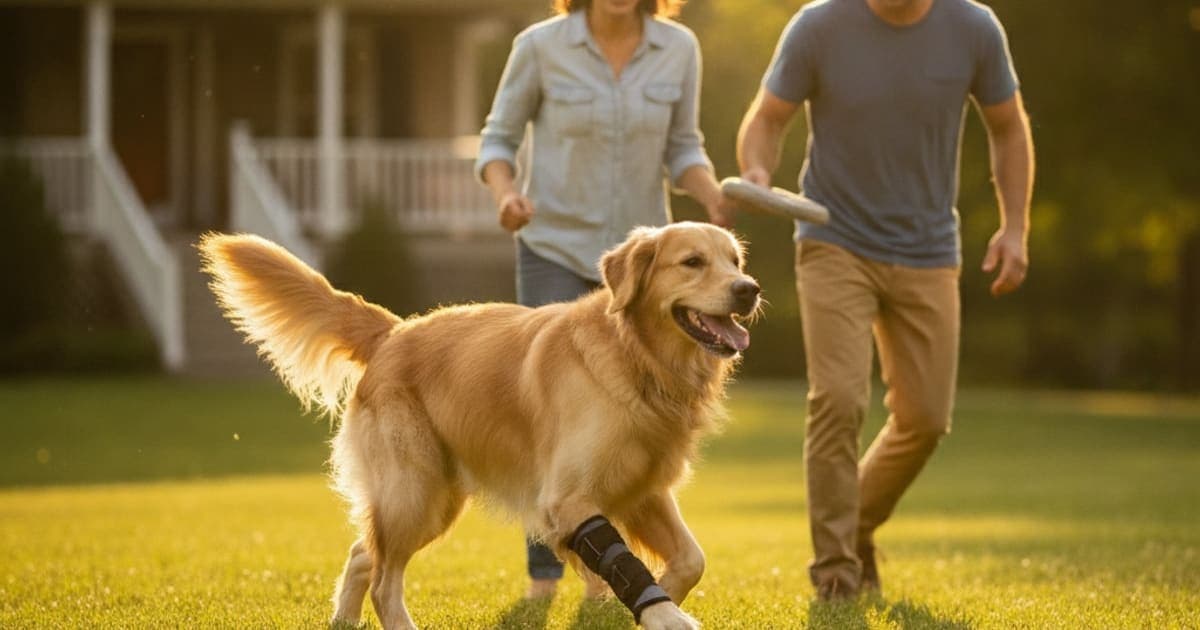 A dog being cared for at home, illustrating k9-repair for carpal hyperextension in dogs: does it work