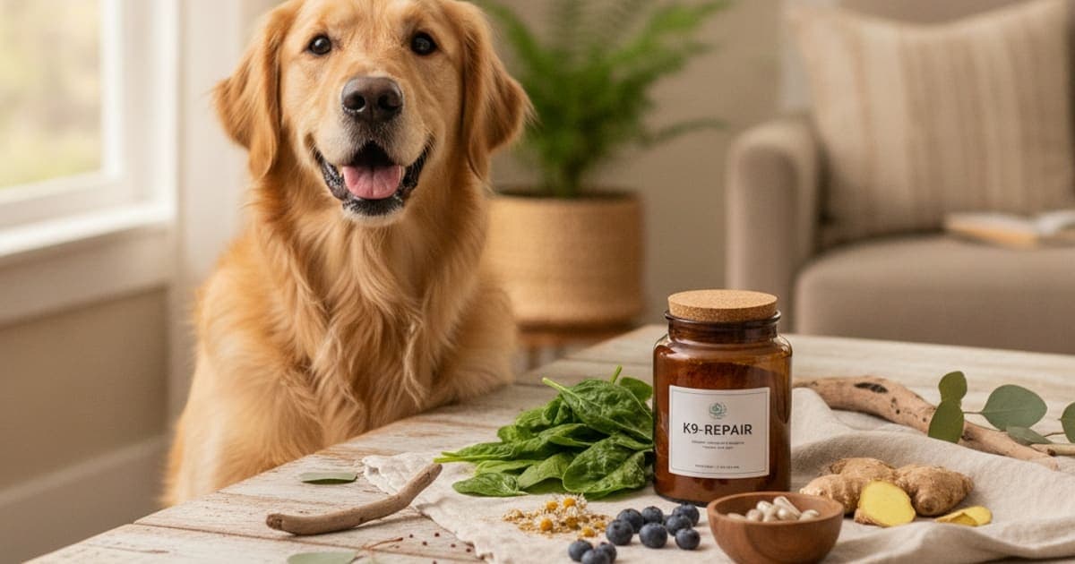 A dog being cared for at home, illustrating k9-repair for colitis in dogs: does it help