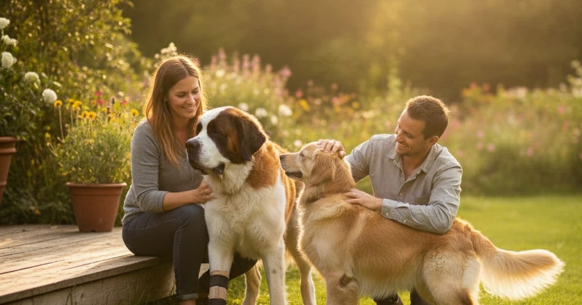 A dog being cared for at home, illustrating k9-repair for giant breed dogs: what owners should know