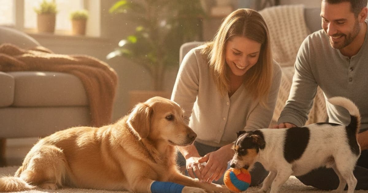 A dog being cared for at home, illustrating k9-repair for growth plate injury in dogs: does it work