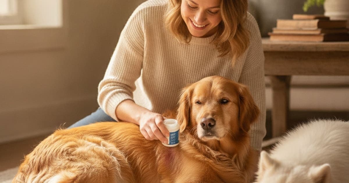 A dog being cared for at home, illustrating k9-repair for hot spots in dogs: does it work