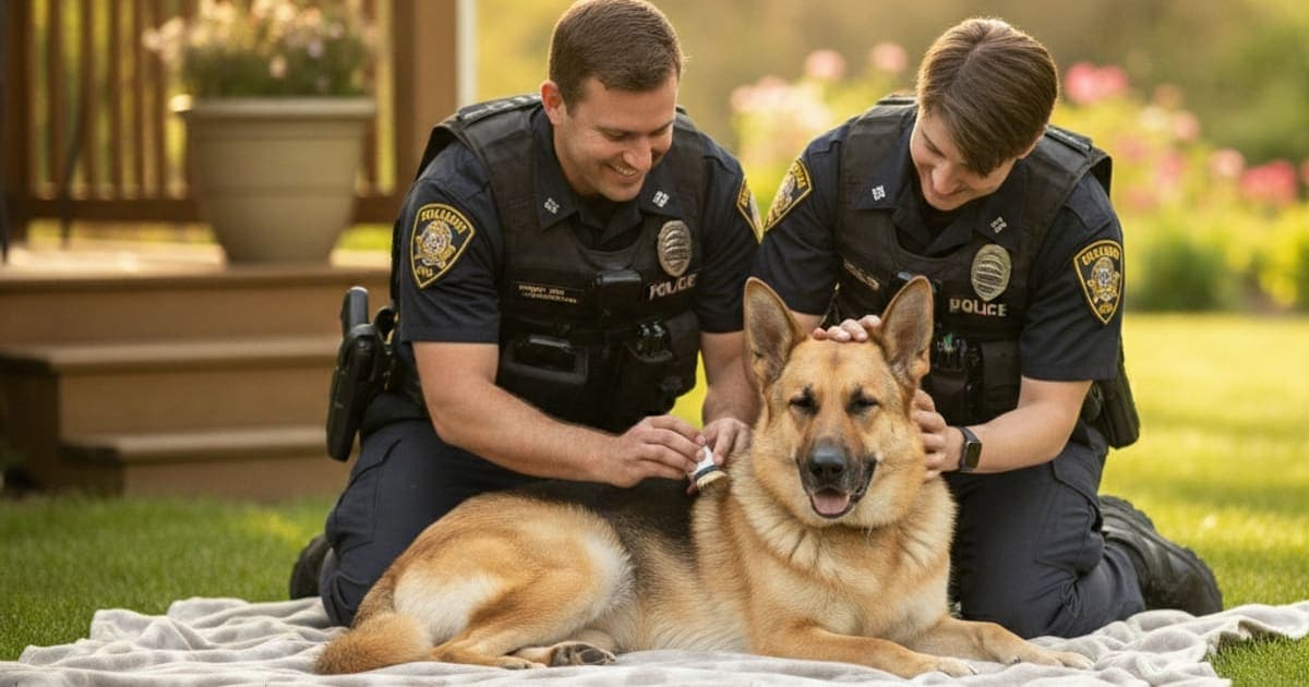 A dog being cared for at home, illustrating k9-repair for police k9s: working dog recovery support