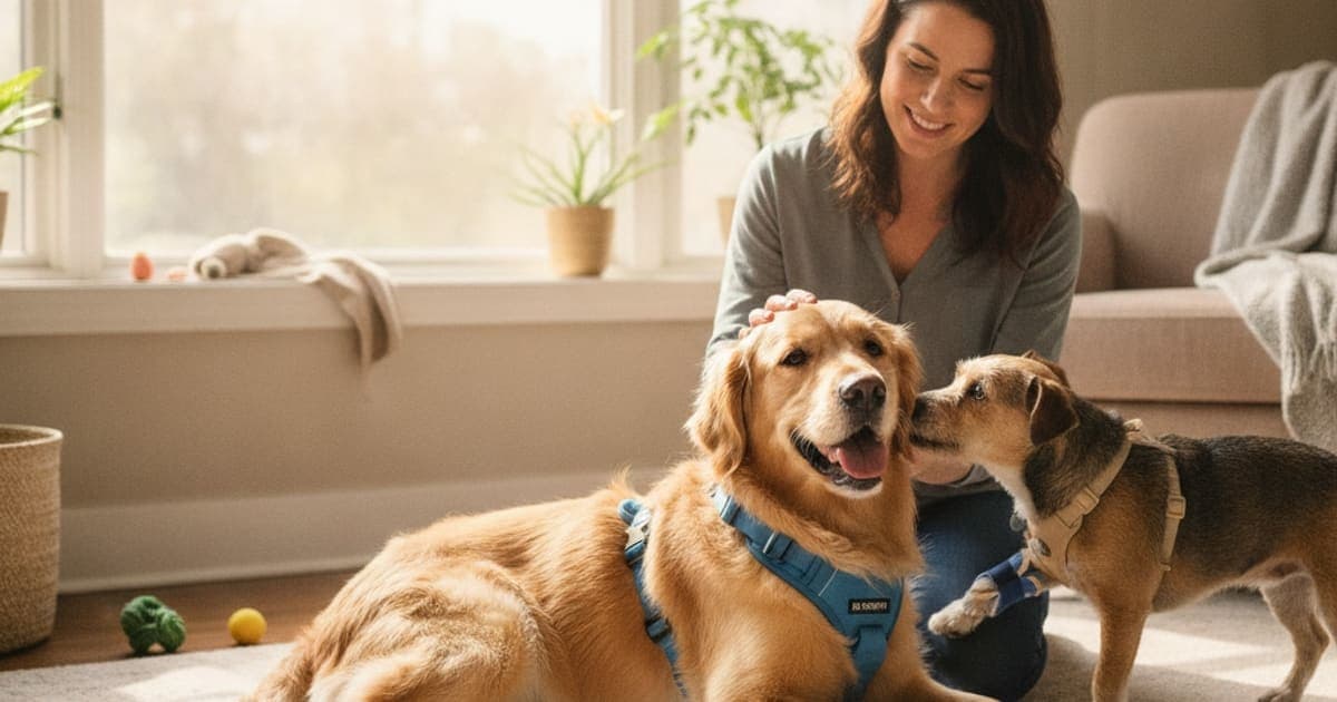 A dog being cared for at home, illustrating k9-repair for post-op dogs: what owners should know
