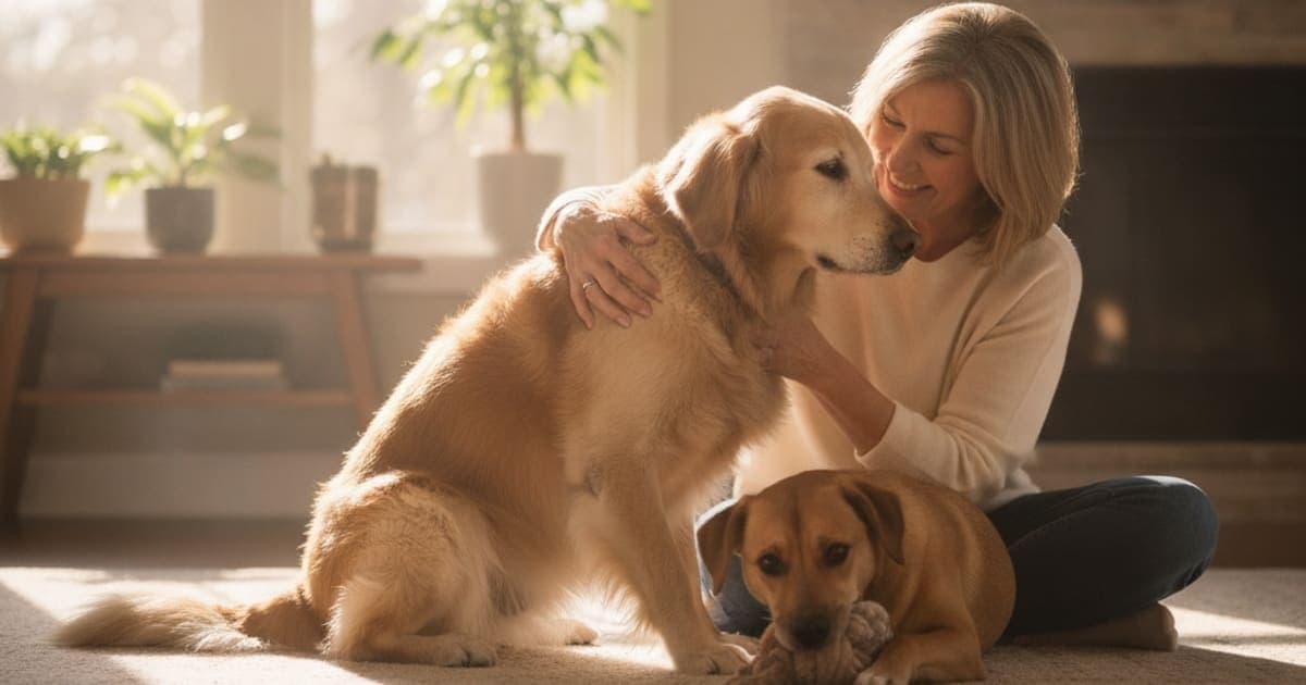 A dog being cared for at home, illustrating k9-repair for senior dog stiffness in dogs: does it work