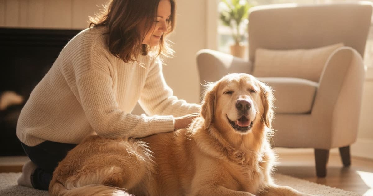 A dog being cared for at home, illustrating k9-repair for senior dogs: what aging joints need