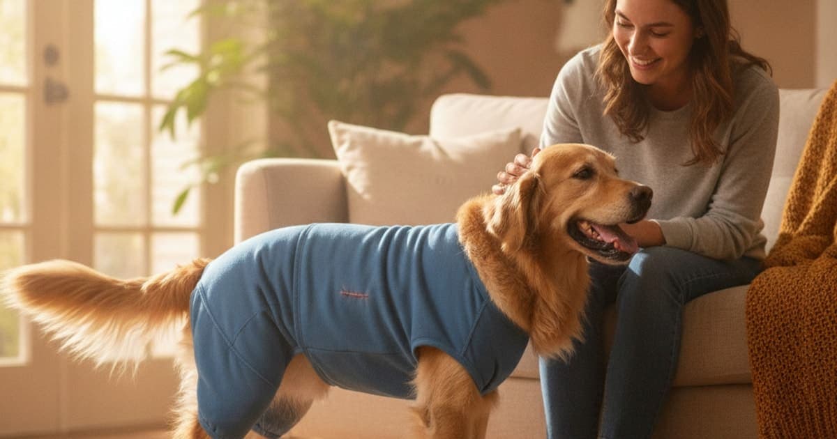 A dog being cared for at home, illustrating k9-repair for dog surgical incision healing: does it work