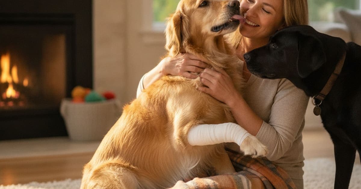A dog being cared for at home, illustrating k9-repair for tendonitis in dogs: does it work