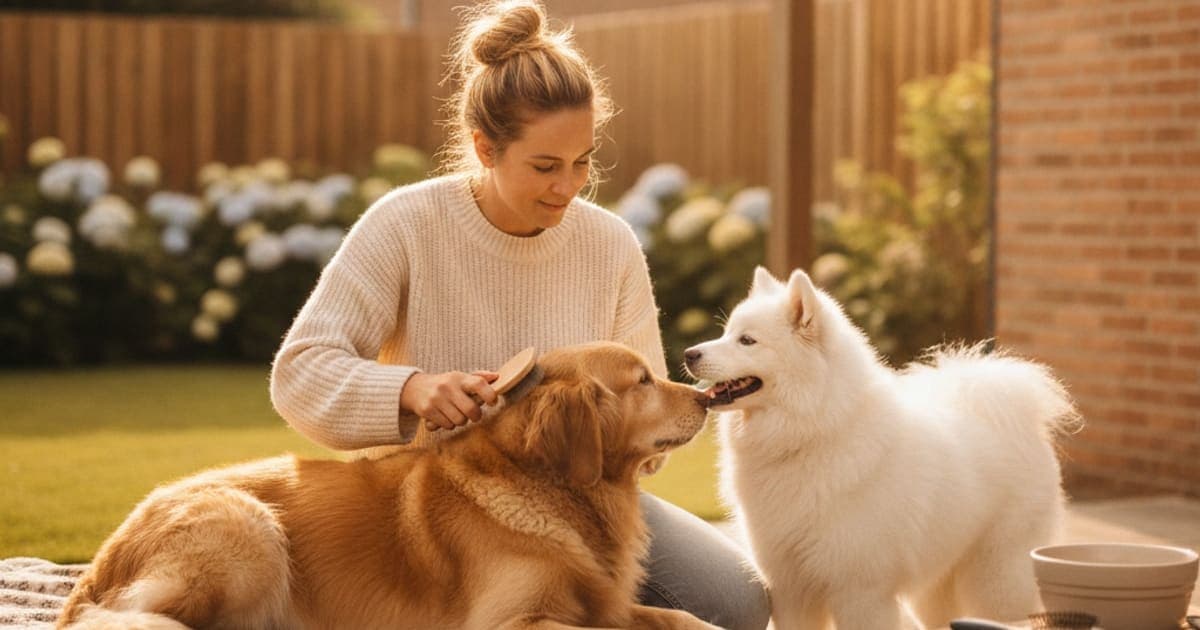 A dog being cared for at home, illustrating k9-repair handling and hygiene: clean technique basics