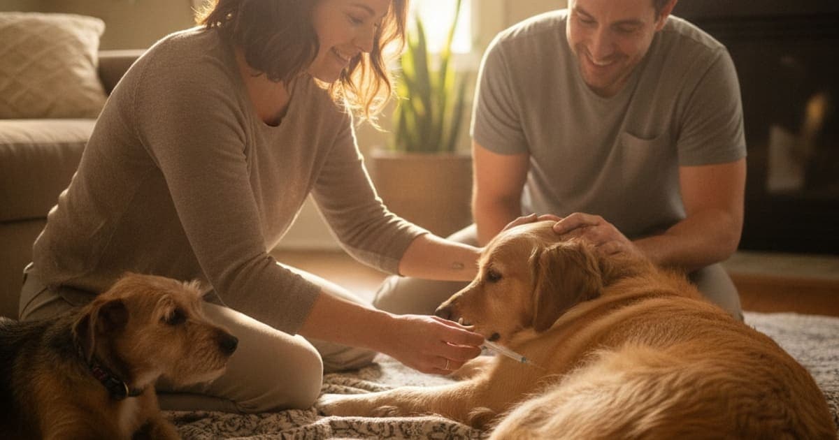 A dog being cared for at home, illustrating k9-repair: how do you inject it? (administration basics)