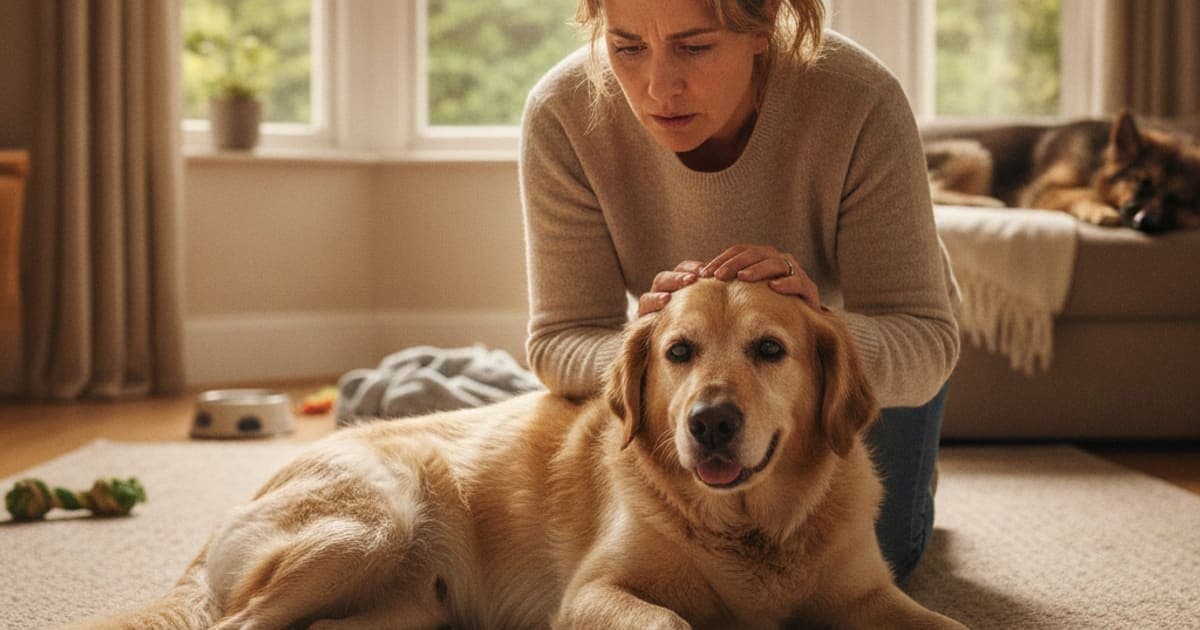 A dog being cared for at home, illustrating k9-repair: signs it has gone bad
