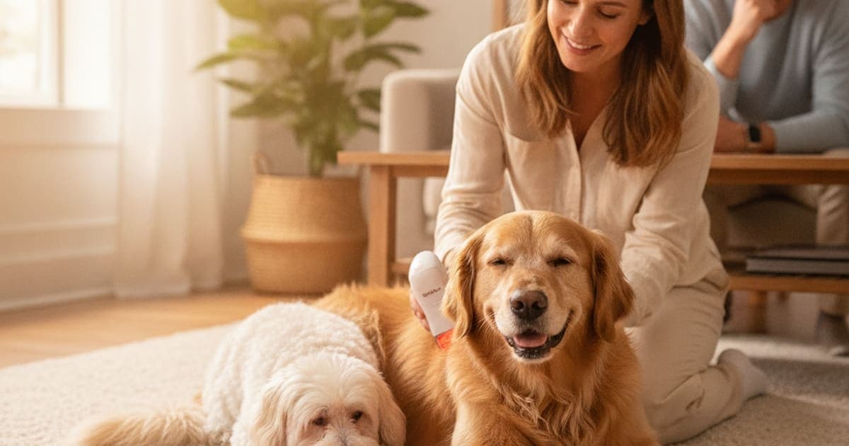 A dog being cared for at home, illustrating is k9-repair better than acupuncture for dogs