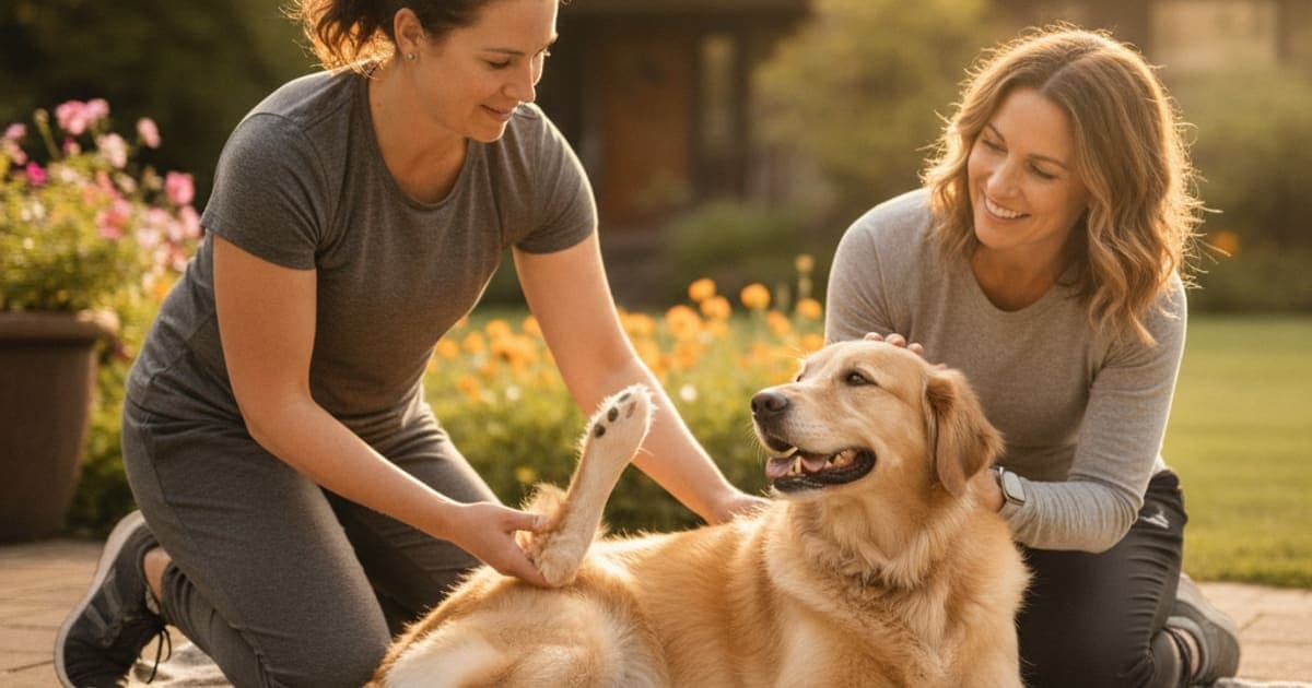 A dog being cared for at home, illustrating k9-repair vs canine physical therapy: which is better