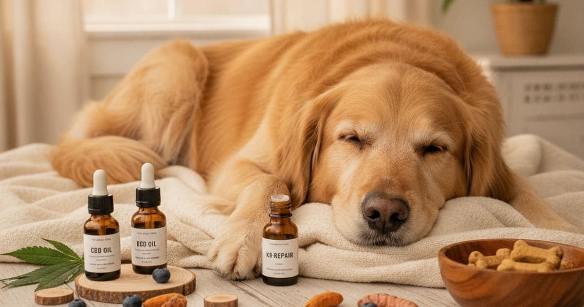 A dog being cared for at home, illustrating k9-repair vs cbd oil: which works better for dogs