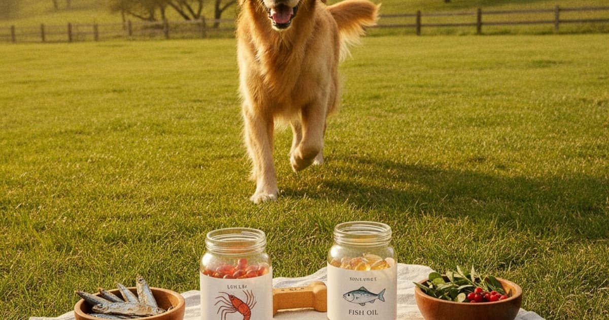 A dog being cared for at home, illustrating krill oil vs fish oil for dogs' joints