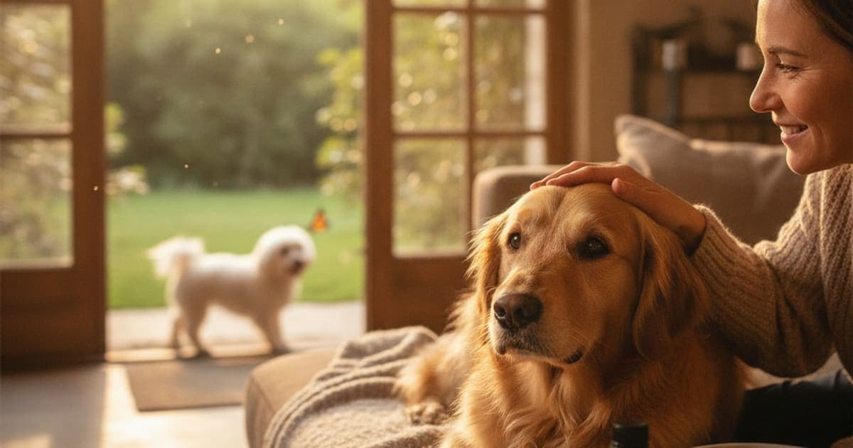 A dog being cared for at home, illustrating l-theanine supplements for dogs: what owners should know