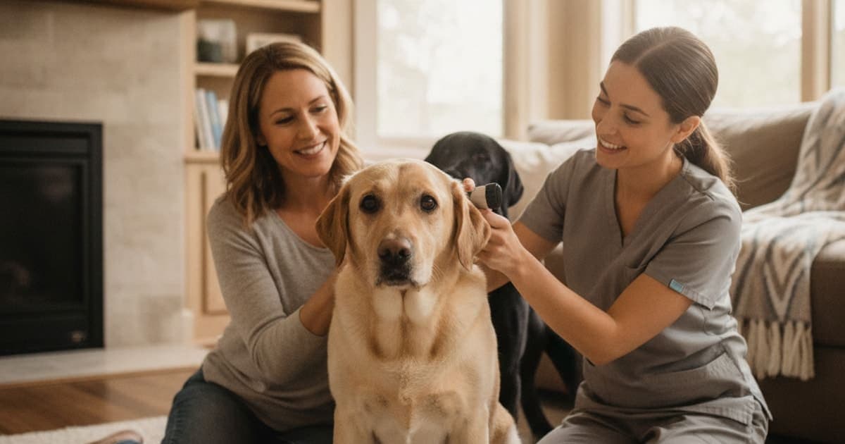 A dog being cared for at home, illustrating labrador common problems