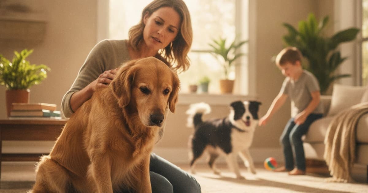 A dog being cared for at home, illustrating leaky gut in dogs: signs, causes and what helps