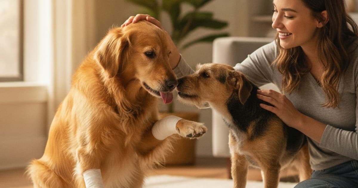 A dog being cared for at home, illustrating lick granuloma in dogs: signs, causes and what helps