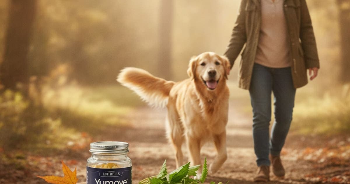 A dog being cared for at home, illustrating lintbells yumove senior joint supplement explained