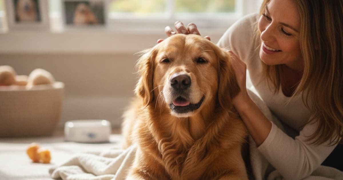 A dog being cared for at home, illustrating lipoma supplements for dogs: what they can support