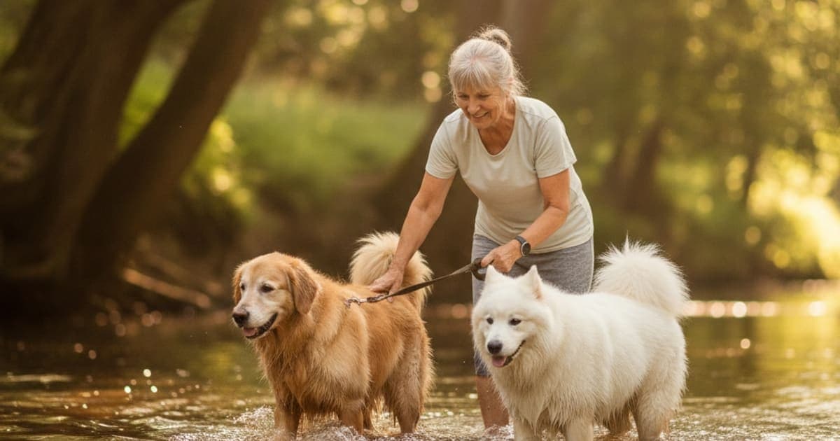 A dog being cared for at home, illustrating is exercise good for older dogs? (low-impact options)