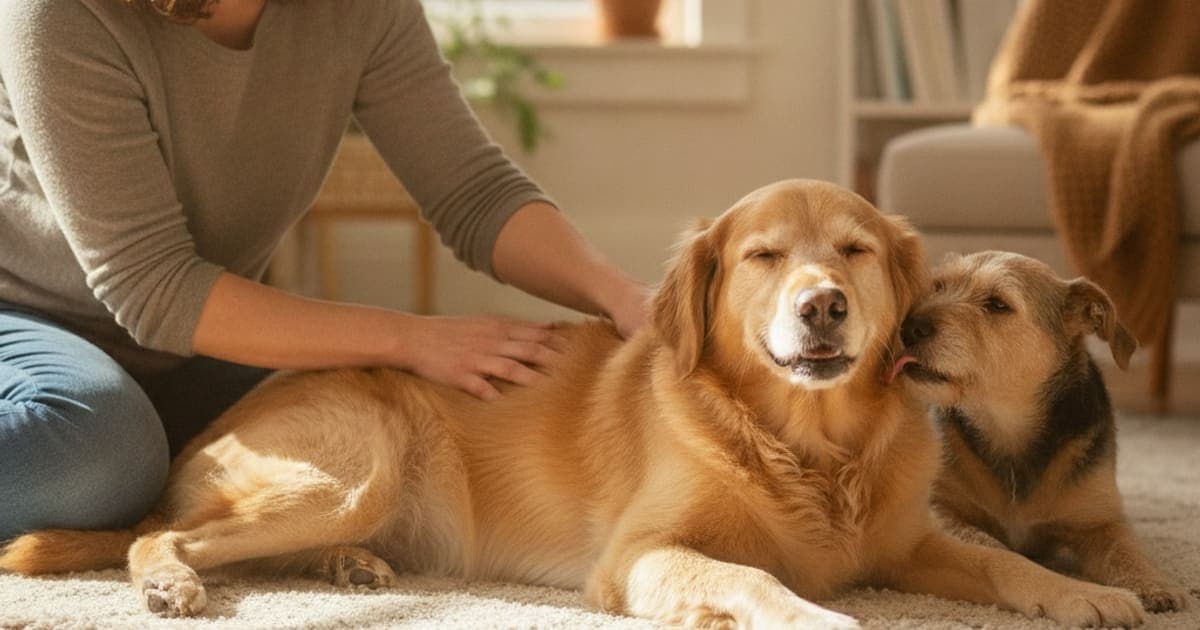 A dog being cared for at home, illustrating lumbosacral stenosis in dogs: signs, causes, help