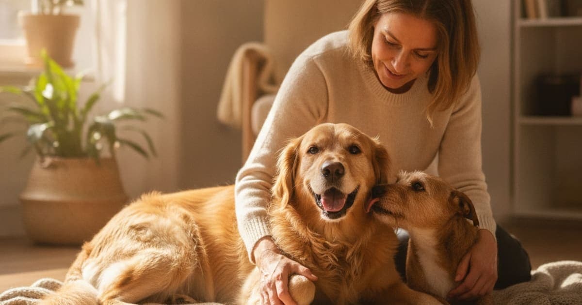 A dog being cared for at home, illustrating luxating patella in dogs: signs, causes and what helps