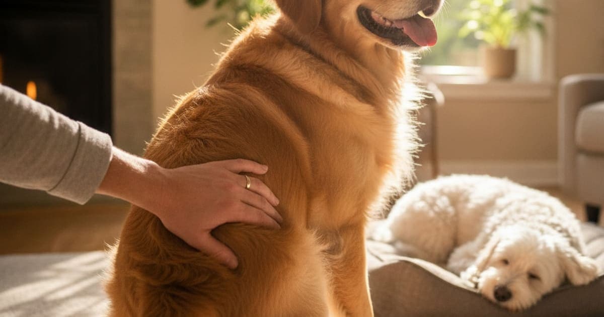 A dog being cared for at home, illustrating meniscus tear in dogs: signs, causes and what helps