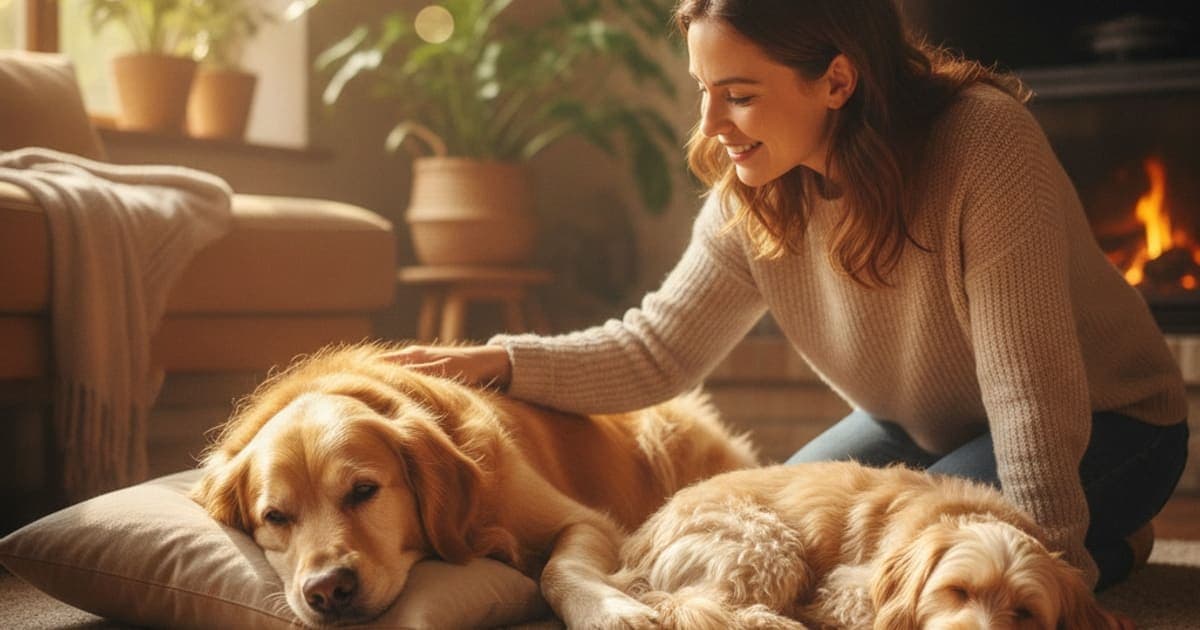 A dog being cared for at home, illustrating muscle tear in dogs: signs, causes and what helps