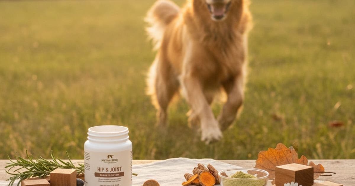 A dog being cared for at home, illustrating natural dog company hip & joint supplement