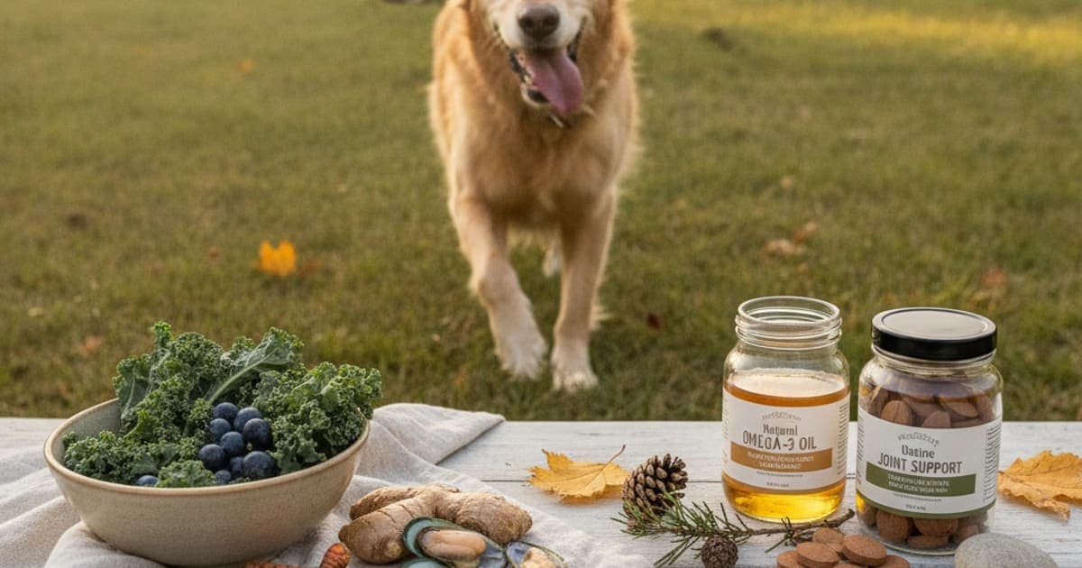 A dog being cared for at home, illustrating natural joint supplements for dogs