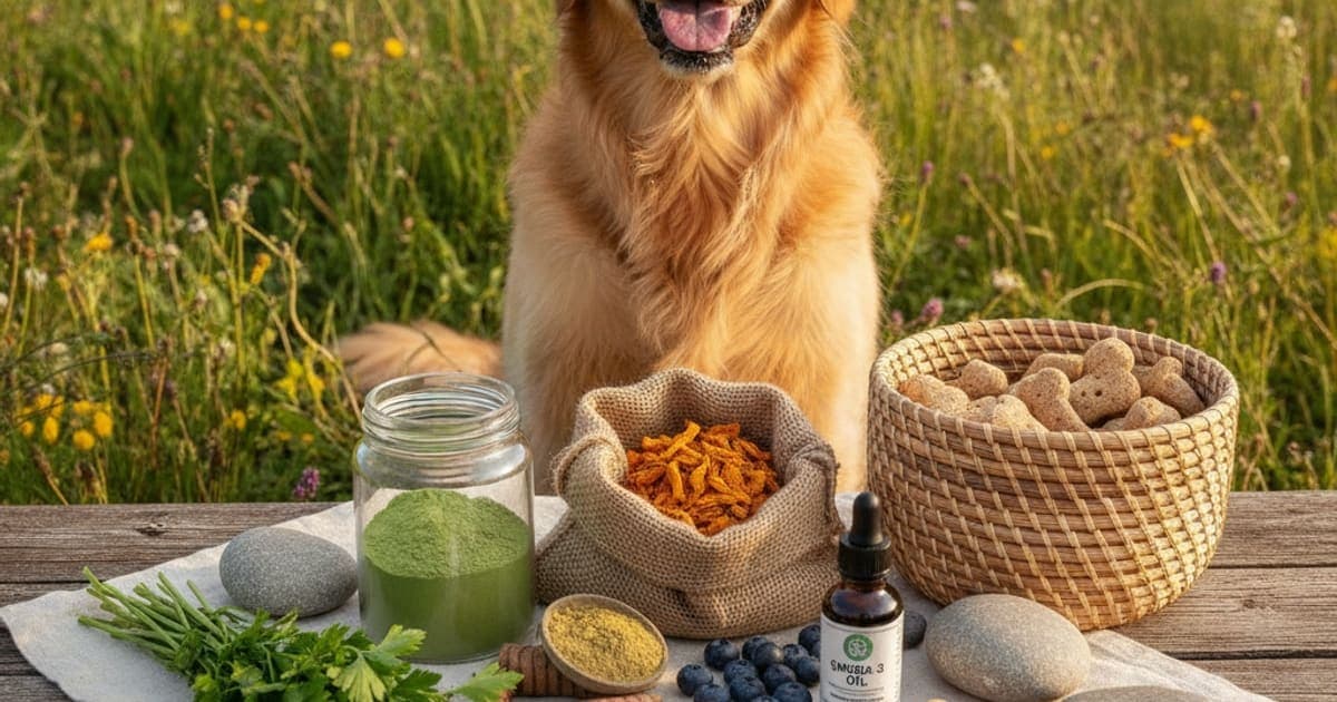 A dog being cared for at home, illustrating natural pet supplements for dogs