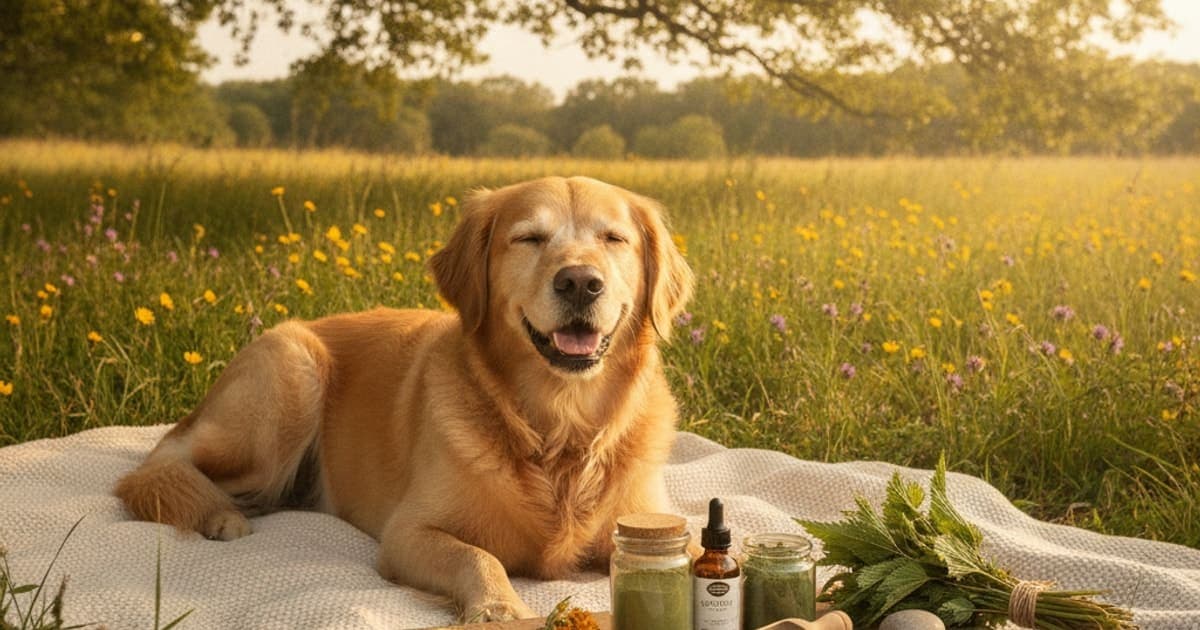 A dog being cared for at home, illustrating natural supplements for dog allergies