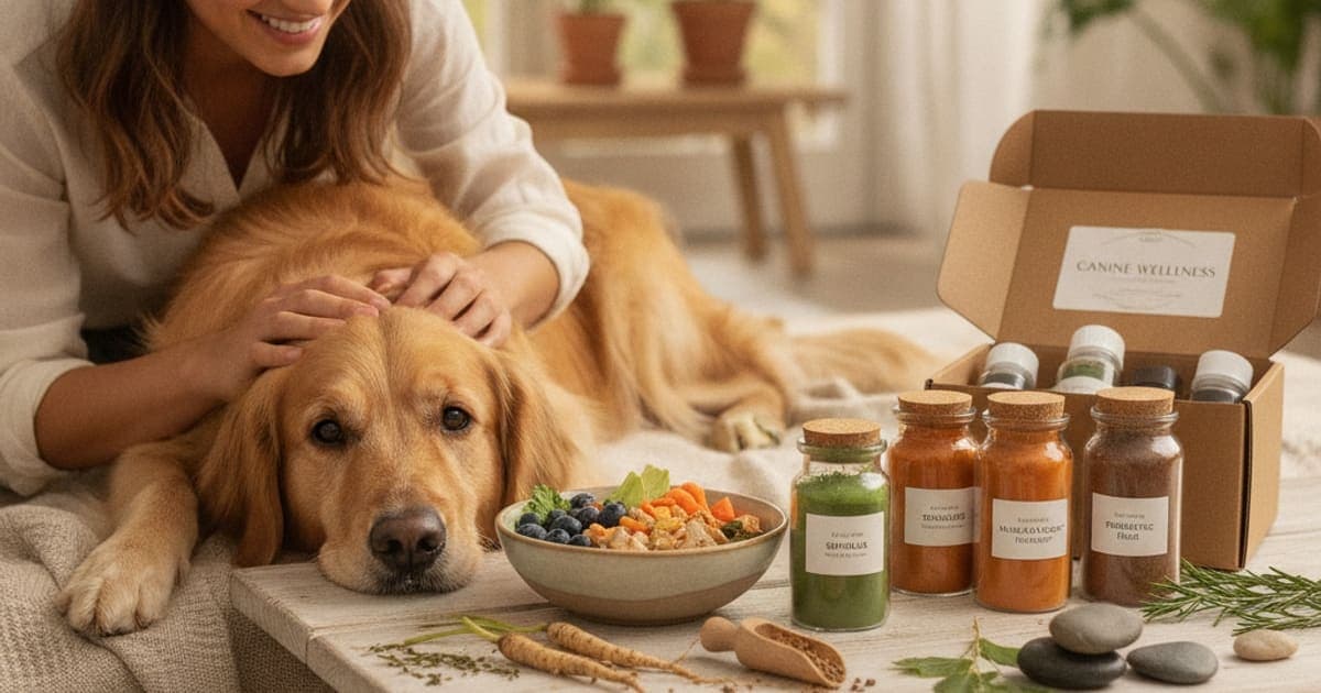 A dog being cared for at home, illustrating nutrition supplements for dogs