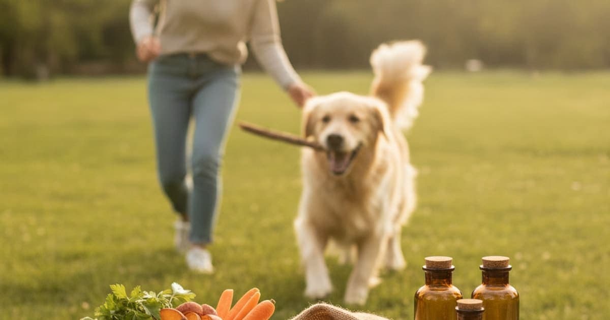 A dog being cared for at home, illustrating nuvet supplements for dogs