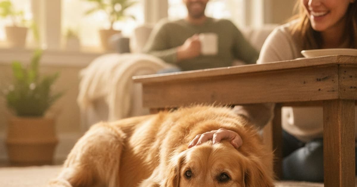 A dog being cared for at home, illustrating ollie calming chews dog supplements