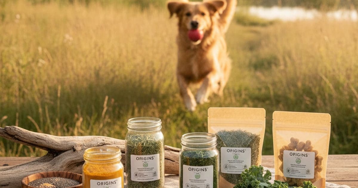 A dog being cared for at home, illustrating origins dog supplements