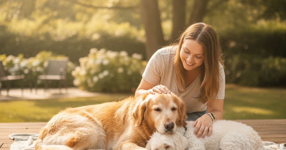 A dog being cared for at home, illustrating how quickly does arthritis progress in dogs