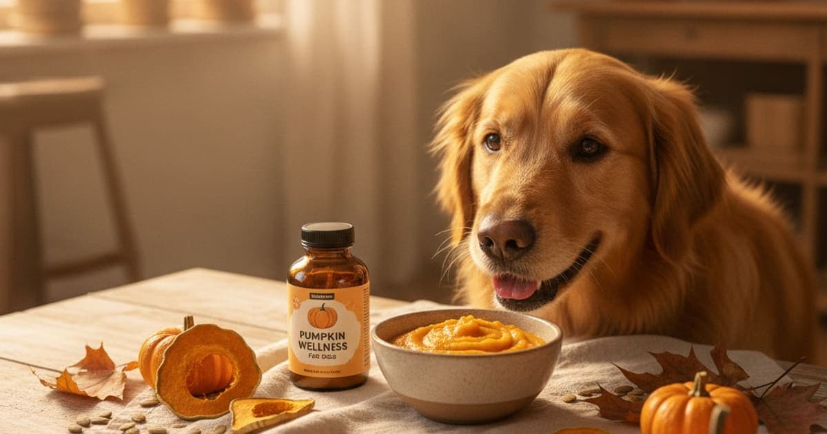 A dog being cared for at home, illustrating pumpkin supplements for dogs