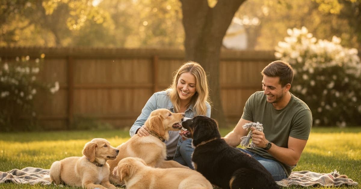A dog being cared for at home, illustrating large breed puppy joint development